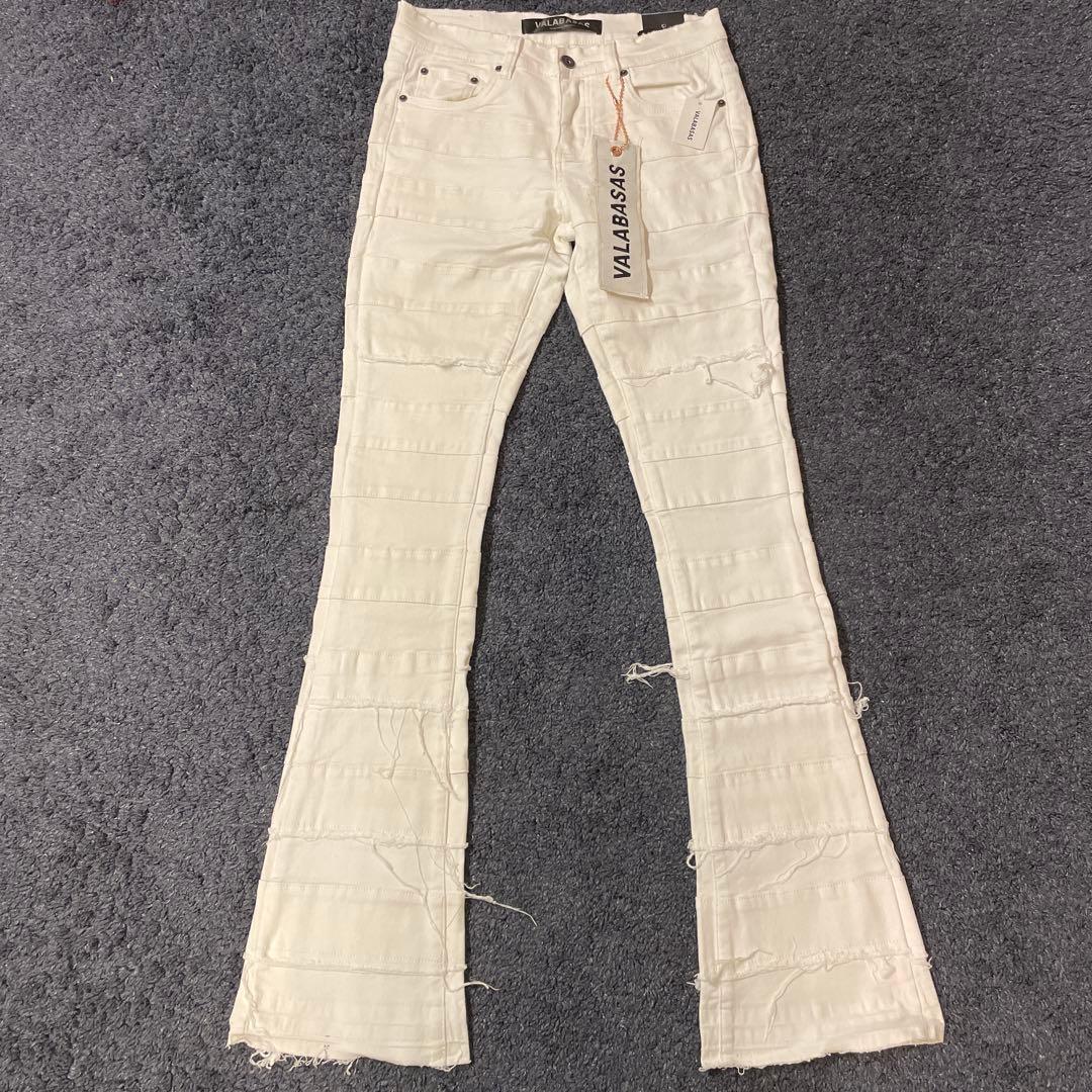 VALABASASバラバサスダメージパネルホワイト ブーツカットデニム 30