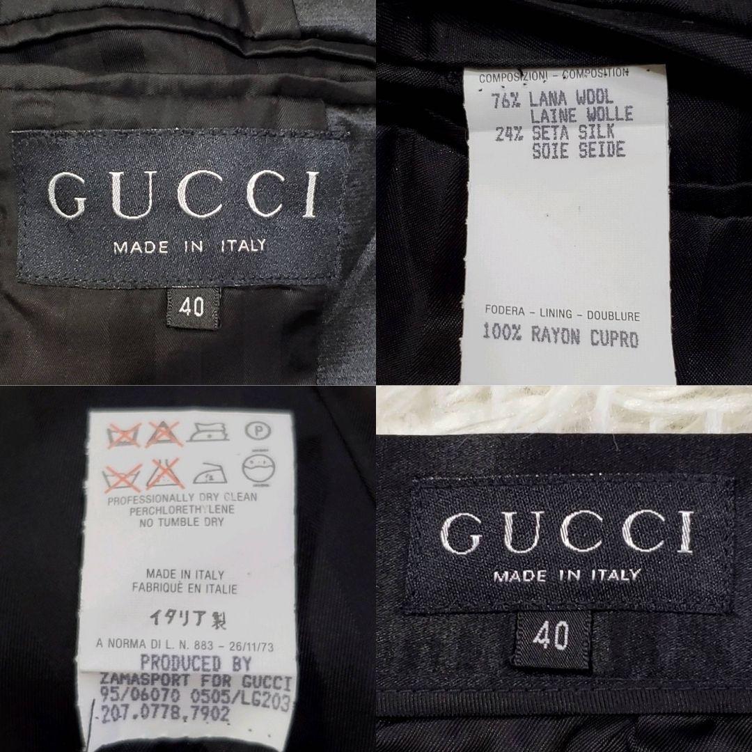 美品 L グッチ シルク ウール スカートスーツ 黒 イタリア製 40 肩