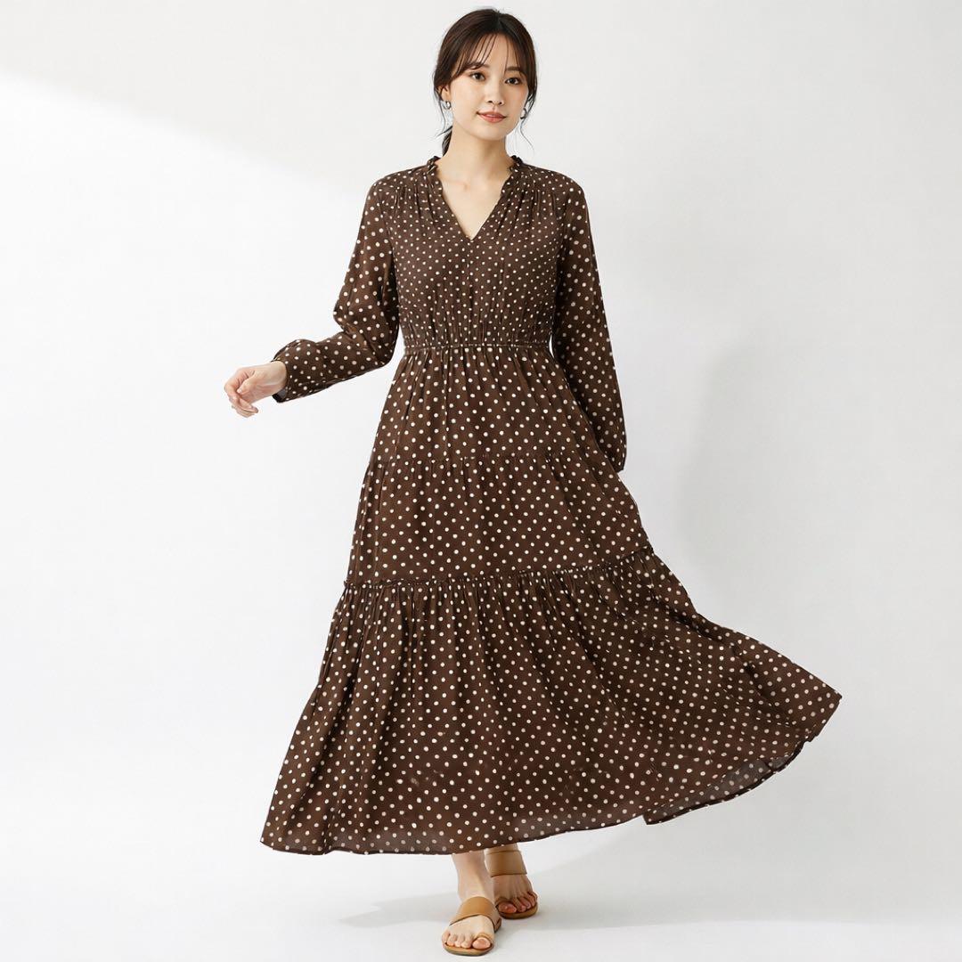 美品✨ヌキテパ IENA別注 コットンドットティアードロングワンピース