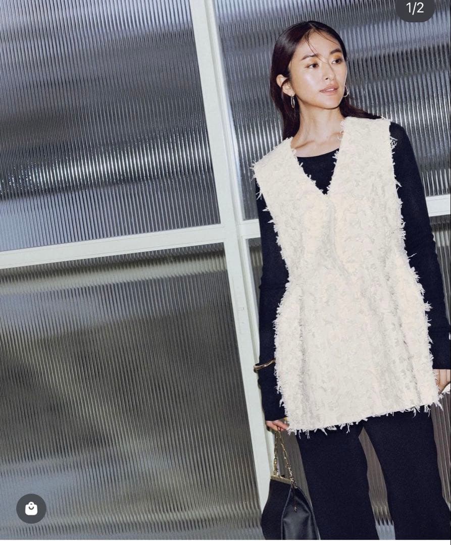 CADUNEカデュネ リボンヤーンペプラムジレ - メルカリ