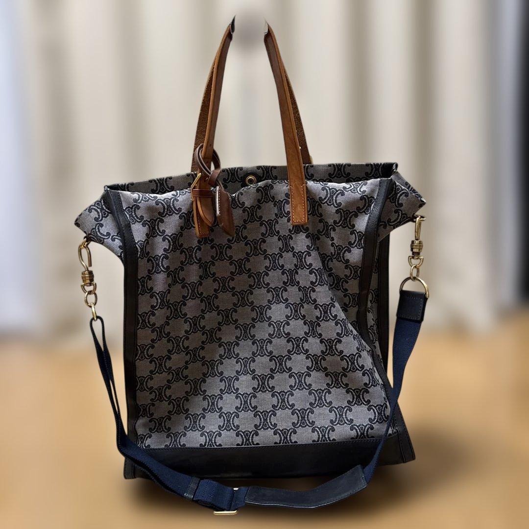 CELINE ロゴ キャンバス トートバック ショルダー付き レザー Celine】キャンバストートバッグ 2wayショルダーバッグ (CELINE/トート