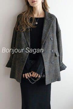 Bonjour Sagan チェックダブルジャケット ボンジュールサガン BONJOUR SAGAN ガンクラブチェックオーバーサイズ