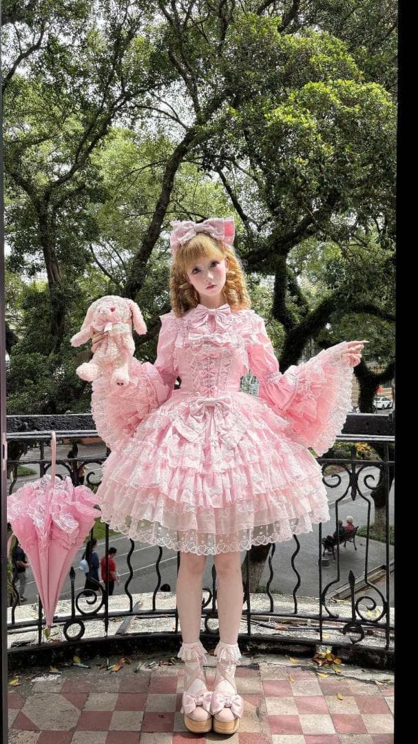 白糖少女】ゴスロリ ロリータ ロリィタドレス JSK 姫袖ブラウス ピンク