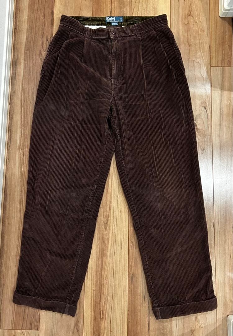 グッドサイズ！90s ポロバイラルフローレン　コーデュロイトラウザー　太畝　焦茶 RRL Ralph Lauren（ダブルアールエル） 90's POLO CORDS ラルフ