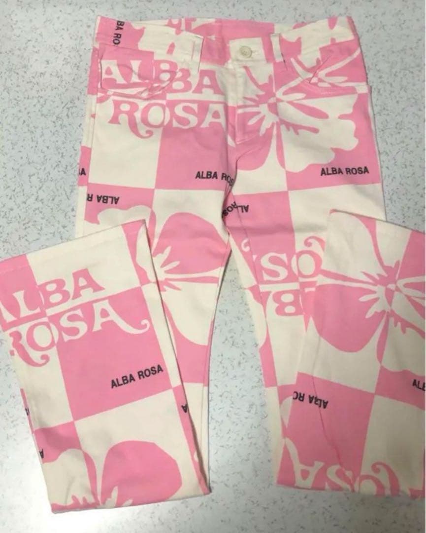 新品未使用Xmas限定アルバローザ新升目パンツ白×ピンク - メルカリ
