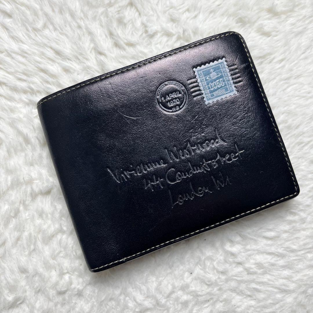 希少　Vivienne Westwood 折り財布　エンベロープ　切手　ブラック 新品 ☆ヴィヴィアンウエストウッド☆エンベロープ2つ折り財布