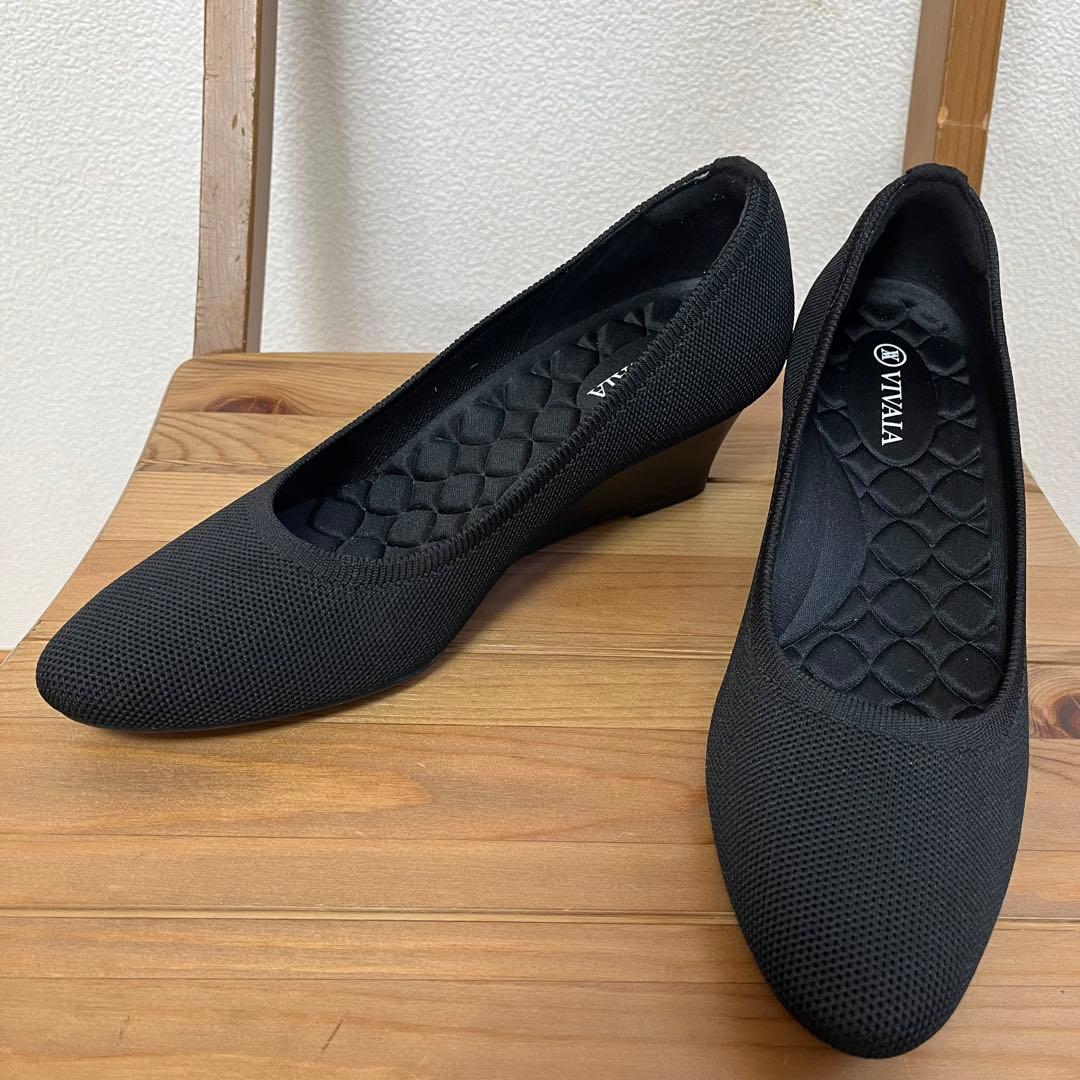 VIVAIA パンプス ウェッジソール ブラック メッシュ ニット ヒール 39