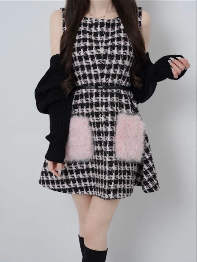 ワンピース Lumignon Tweed pocket fur dress ワンピース Lumignon Tweed pocket fur dress ワンピース/コンビネゾン