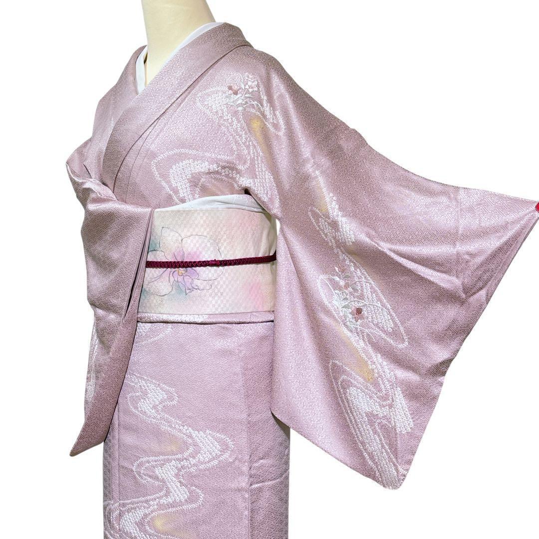 A126愛華 訪問着 絞り 刺繍 流水 菱型地紋 正絹 フォーマル - メルカリ