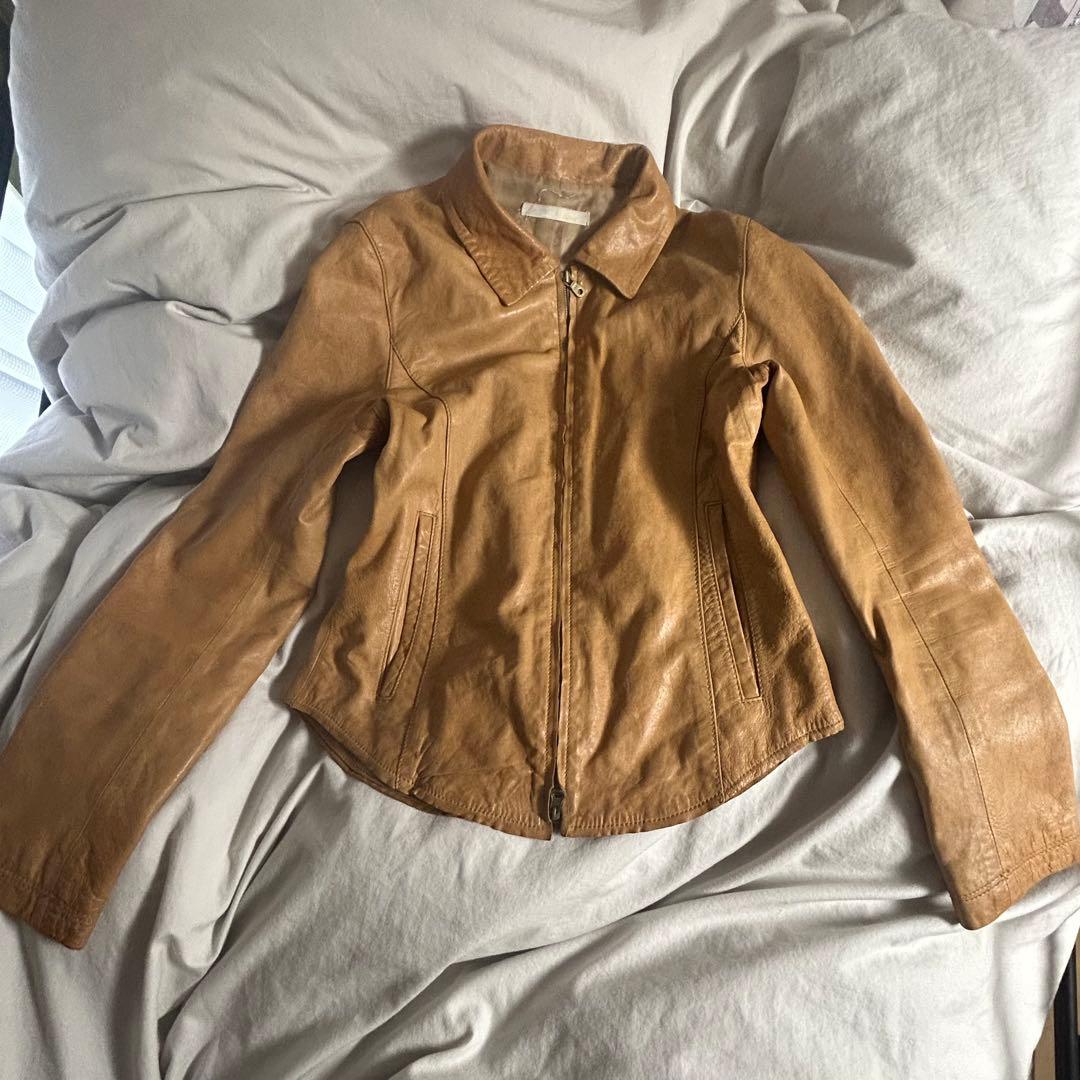 平成 Y2K 00s グランジ レザージャケット ダブルジップ ブラウン