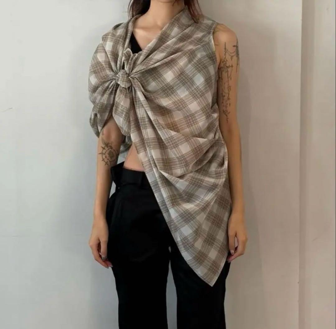 cobble du チェック柄ノースリーブドレープトップス