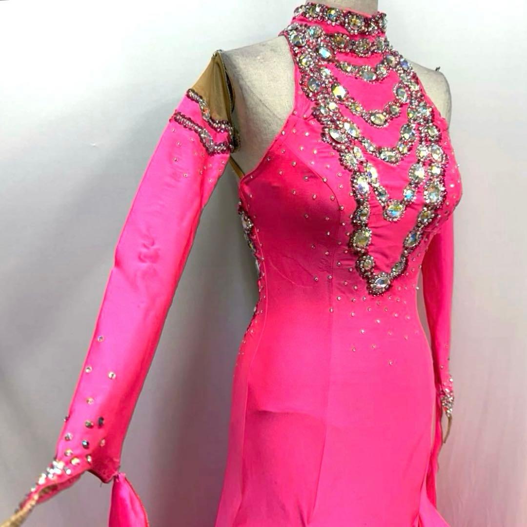 Y5697☆SM☆ピンク オーストリッチ スワロ スタンダードドレス☆社交