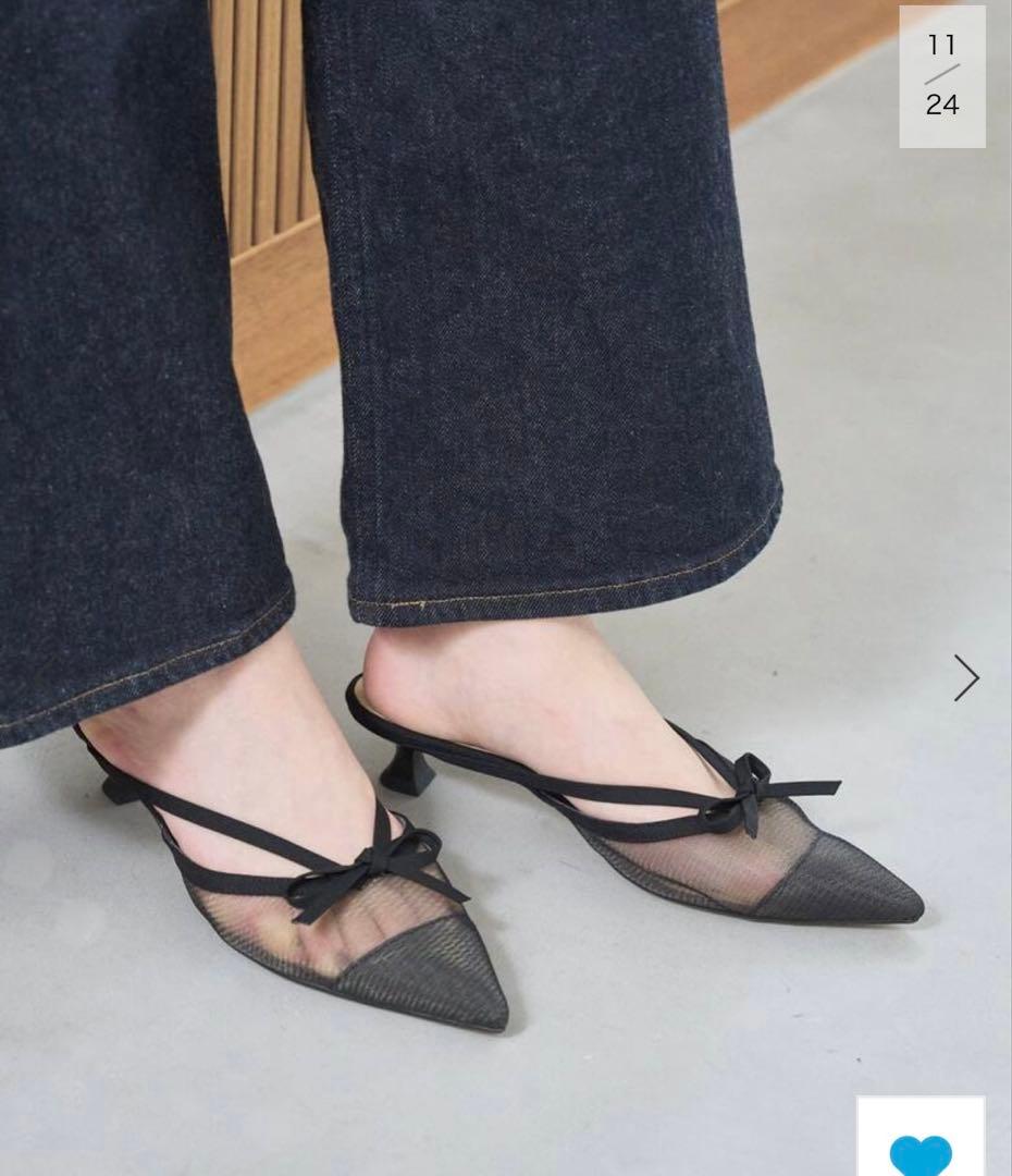 美品★LE TALON 3.5cm シアーリボンミュール Lサイズ