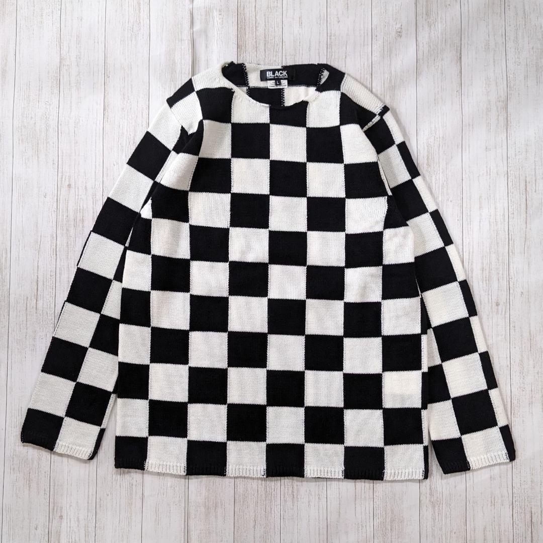 ブラックコムデギャルソン/ボックスチェックニットセーター/ローゲージ