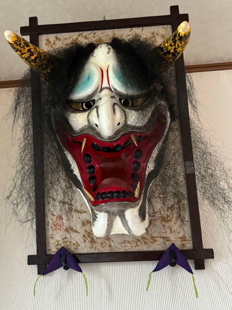 神楽面 般若 島根 石見神楽面 鬼 大きめ迫力満点！ 壁掛け - メルカリ
