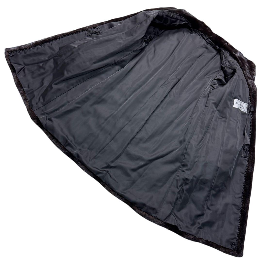 美品 総丈92cm ブラックグラマミンク リアルファーコート 艶◎ なめし