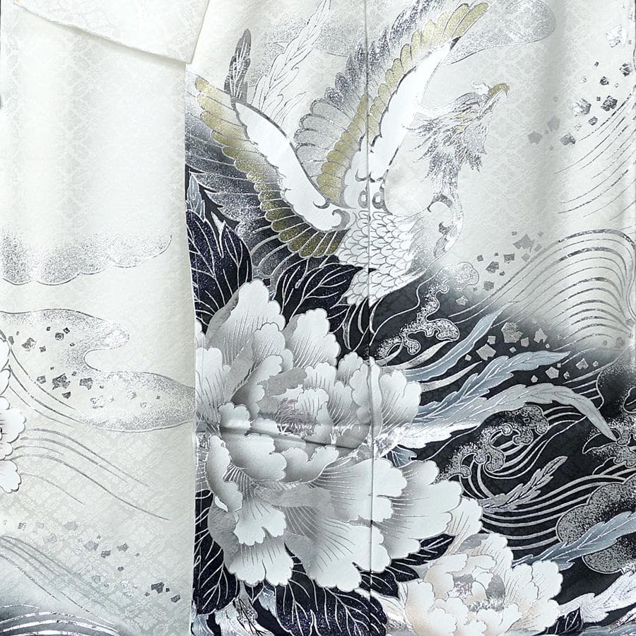 専用 ご予約 振袖単品 未仕立て 仮絵羽 関芳 龍 鳳凰 牡丹 墨色 成人式