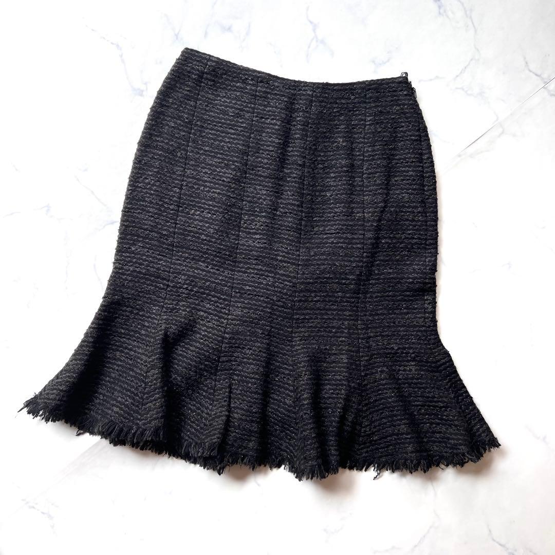 良品】エポカ ツィード ノーカラースーツスカートセットアップ 黒 40