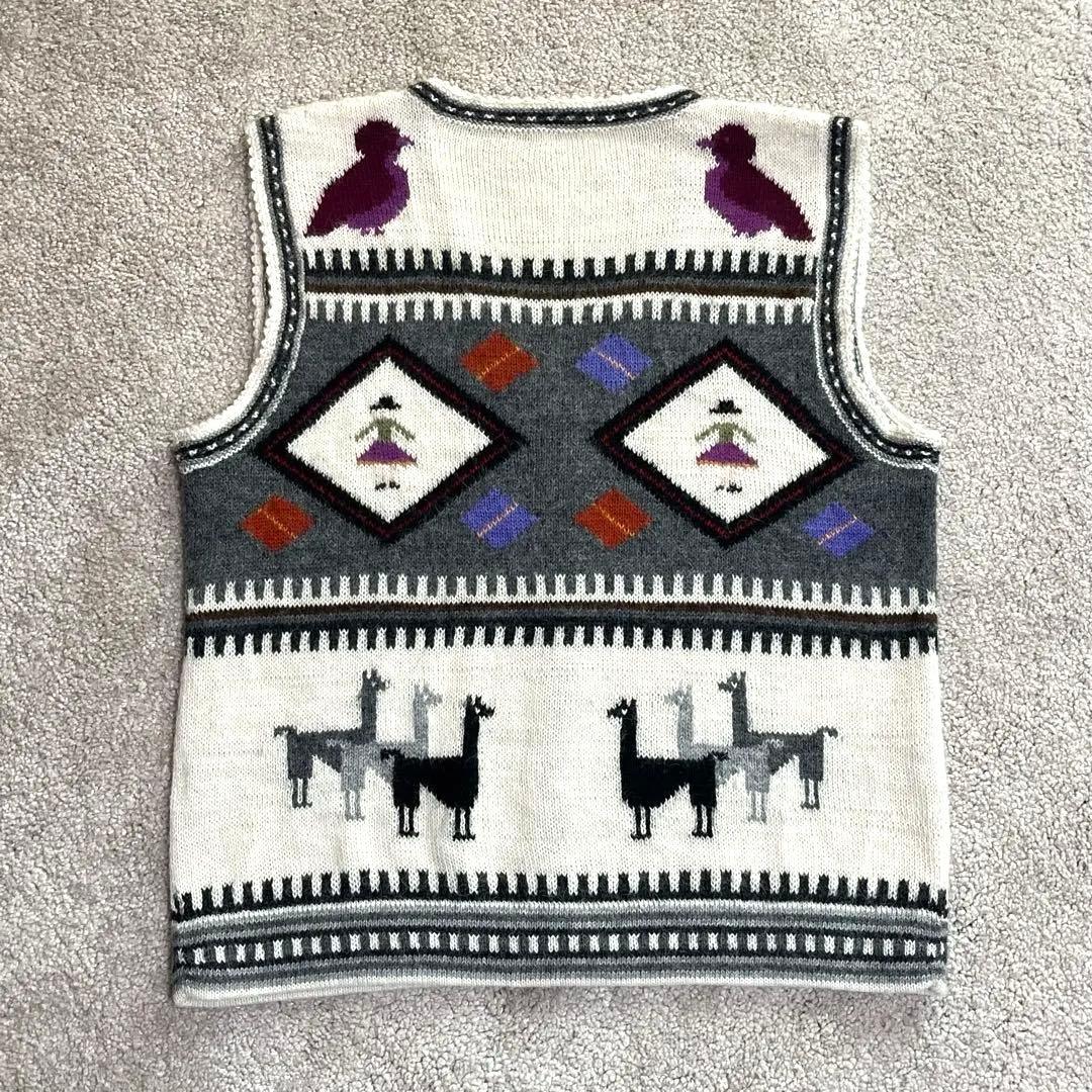 シトラス様専用】ペルー製 アルパカ100% ニットベスト 総柄 鳥 幾何学