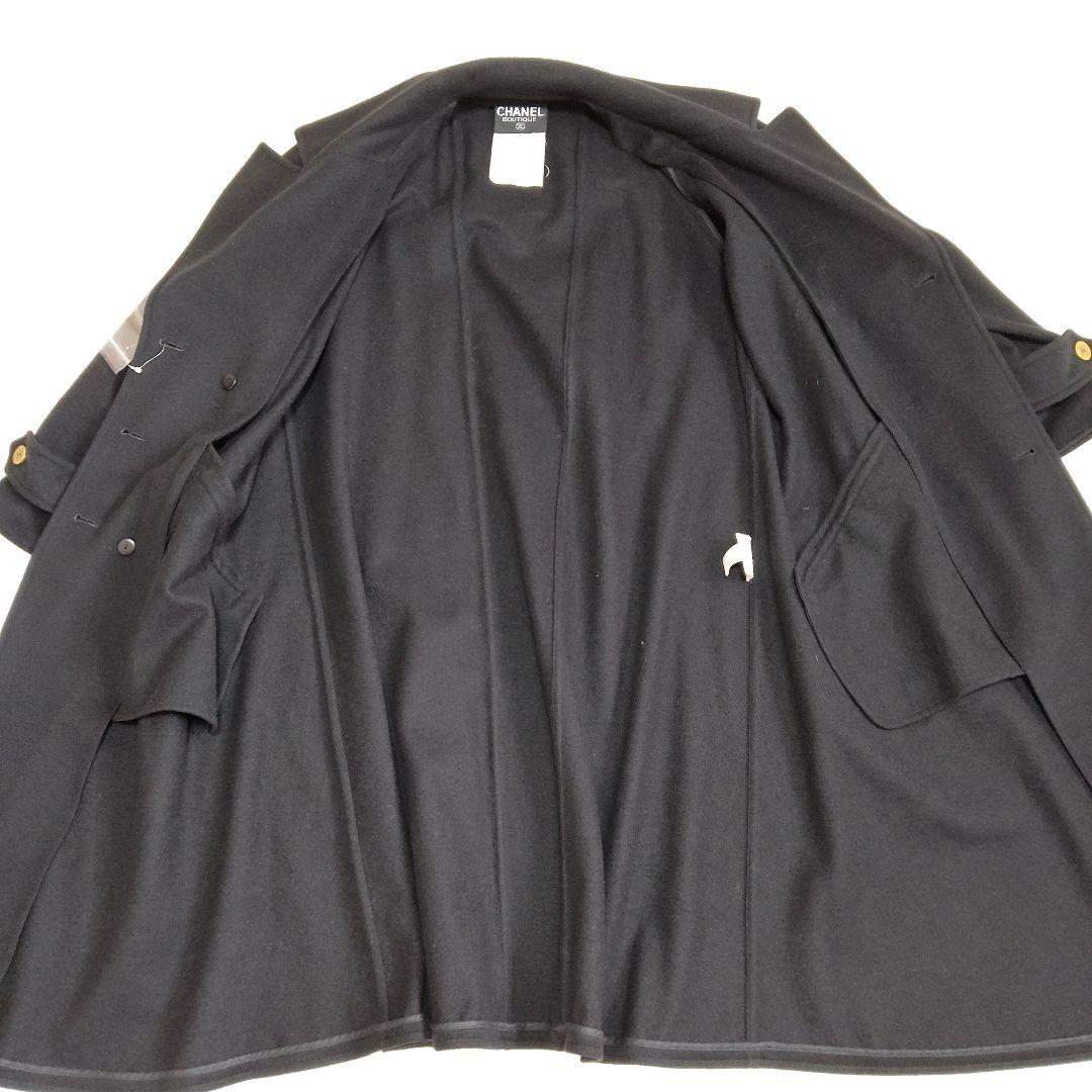 シャネル ロングコートカシミヤ100 金ボタン ダブルブレスト Aライン