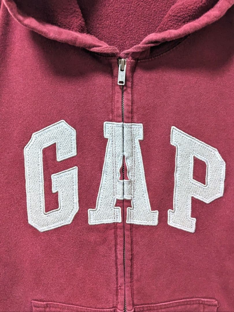 ギャップGAPロゴ刺繍 フルジップスウェットパーカーえんじワインレッド