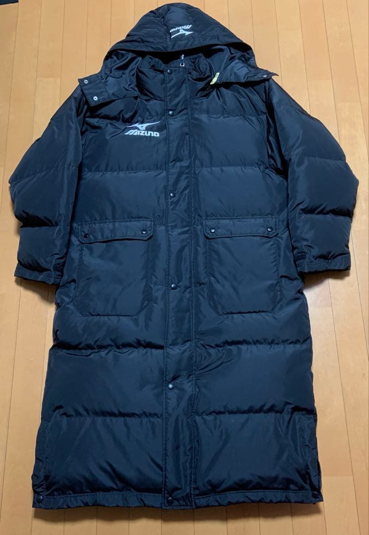 MIZUNO ミズノ 刺繍 ダウンコート ベンチコート フード ブラック O