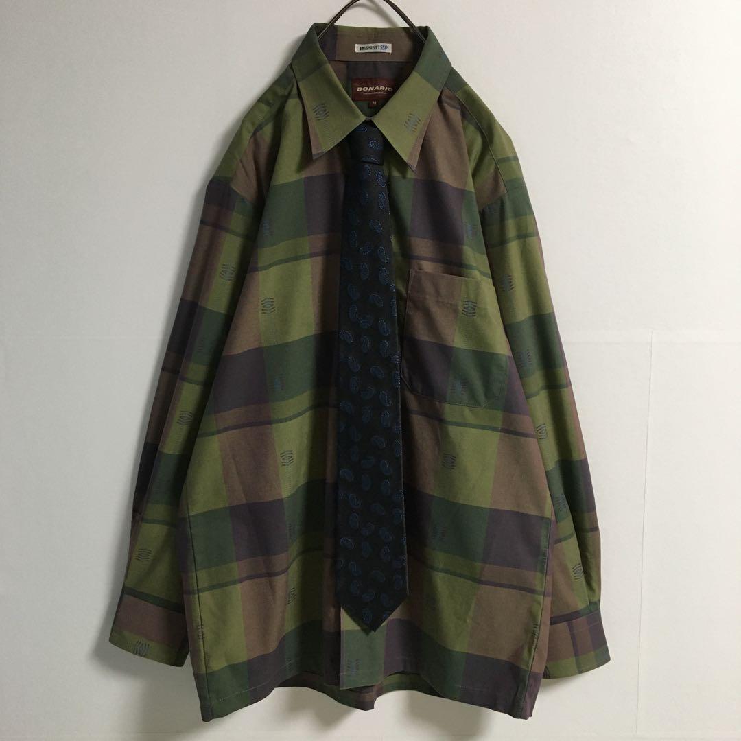 ネクタイシャツ 古着 ペイズリー柄シルクネクタイ チェックジャガード