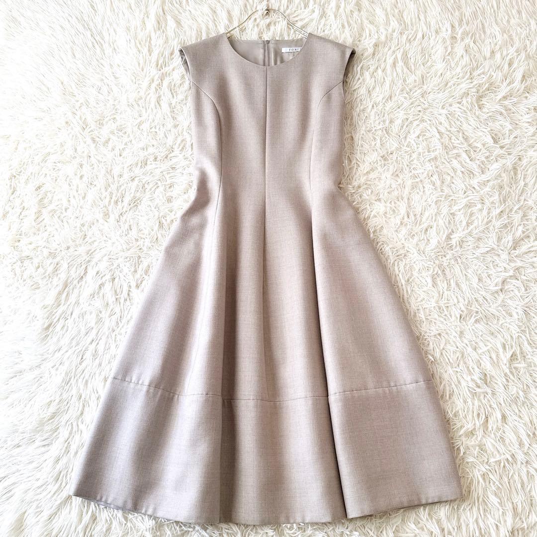 フォクシー✨レディブーケ ワンピース ノースリーブ グレージュ 定価14万 40 フォクシーブティック ドレス レディブーケ 40000 ワンピース 40
