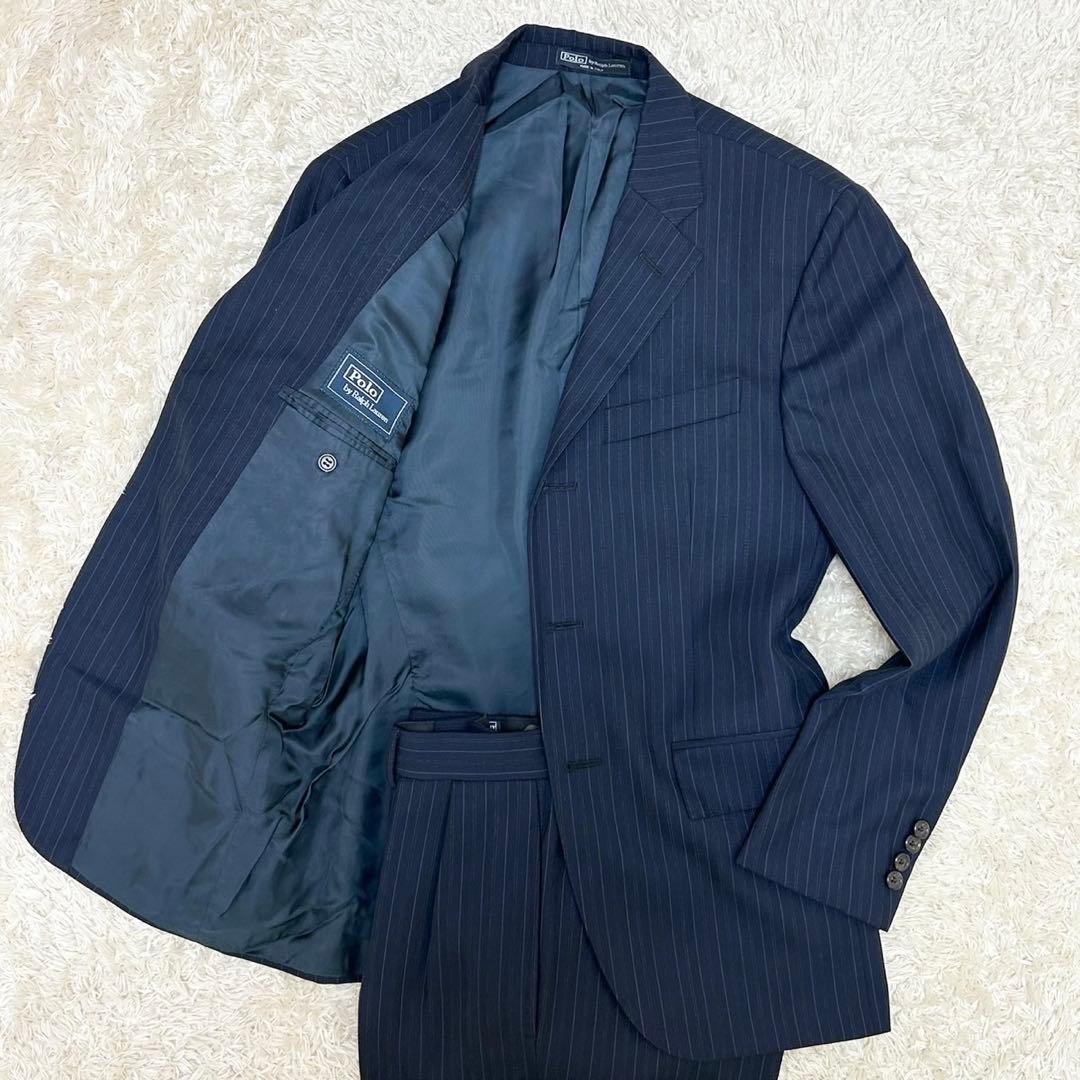 192極上イタリア製◎ラルフローレン セットアップ ネイビー ストライプ