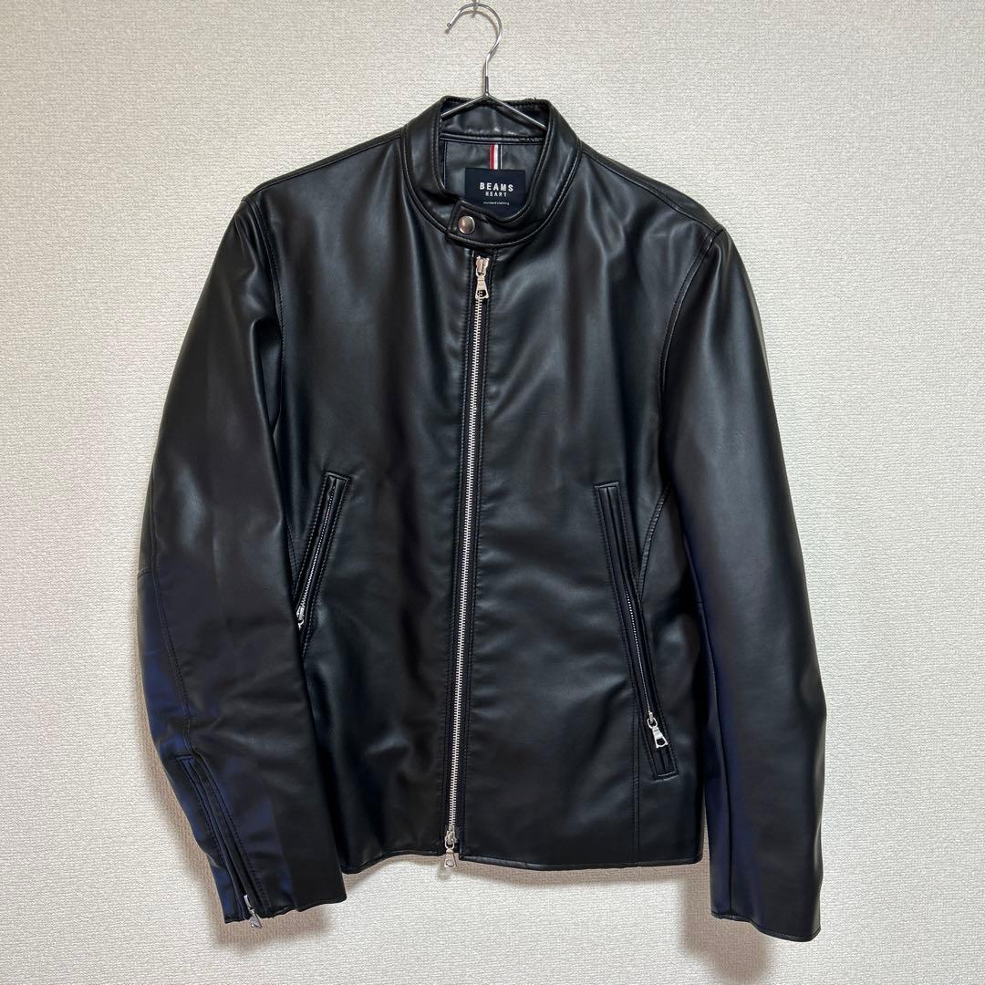 BEAMS HEART》フェイクレザー シングルライダースジャケット - メルカリ