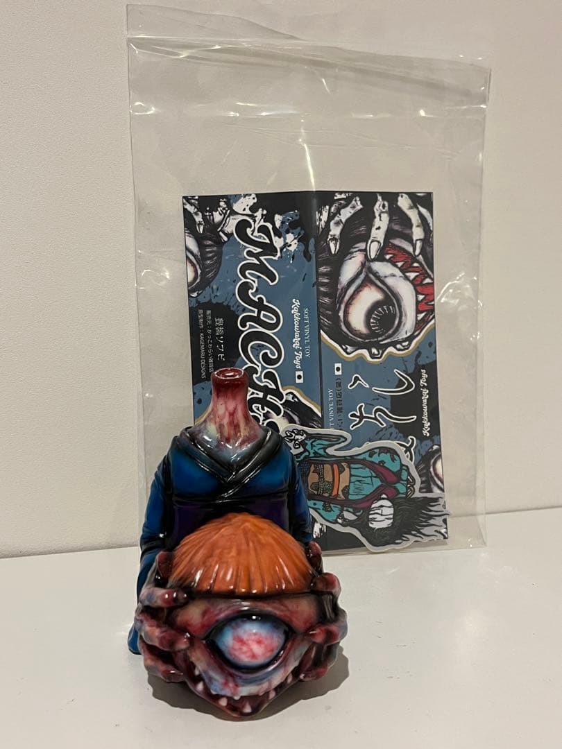 かっこわらい雑貨店 まちこ ソフビ フィギュア 着物 青 髪 オレンジ 血しぶき