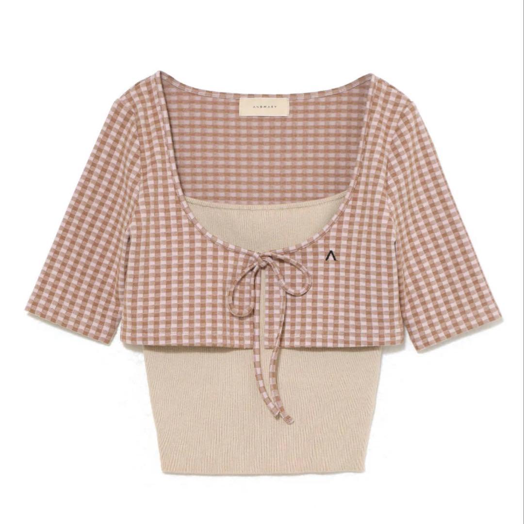 andmary Ava gingham check tops pink - メルカリ