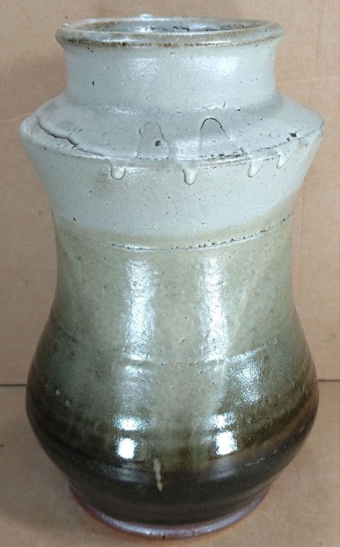 人間国宝 濱田庄司(浜田庄司) 掛分胴〆花瓶【濱田友緒識箱】益子焼