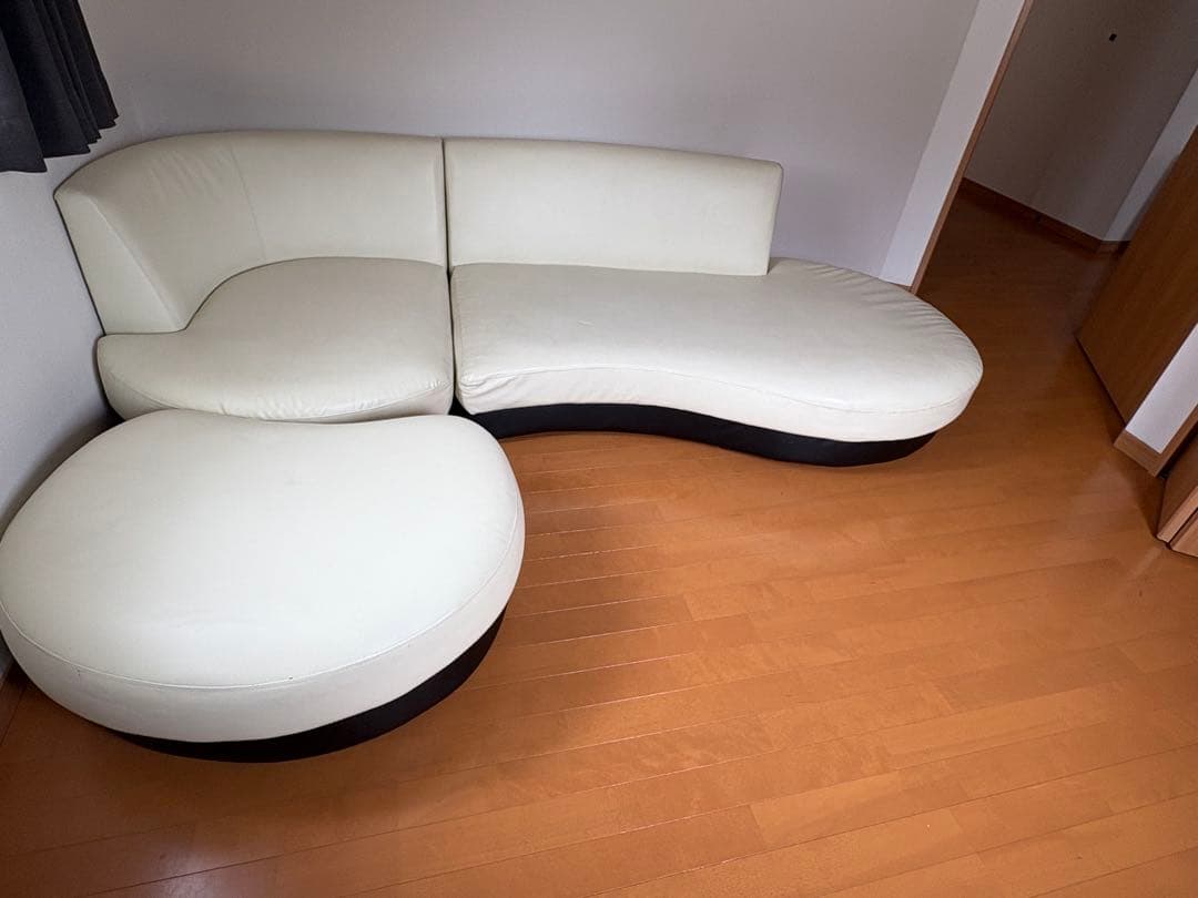 美品】PVCレザー張り カウチソファ（ロー／ハイ切り替え可能）引き取り