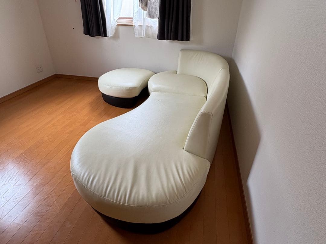 美品】PVCレザー張り カウチソファ（ロー／ハイ切り替え可能）引き取り