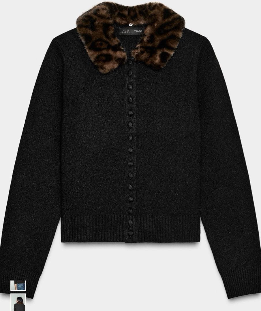 ZARA フェイクファー襟ニットジャケットLサイズ フェイクファー襟ニットジャケット - ブラック | ZARA Japan / 日本