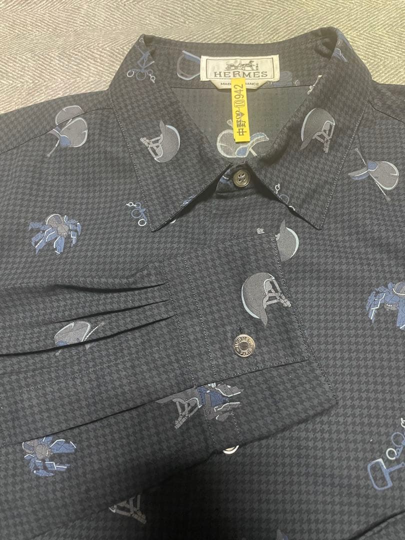 Bamiki 様専用 HERMES ダークブルー プリントシャツ