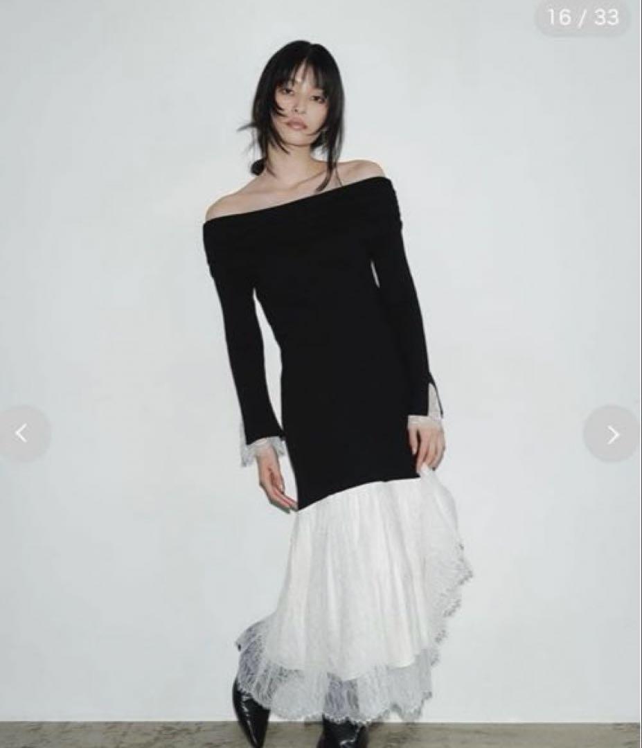 FRAY.ID レースニットドッキングワンピース WEB限定】レースニットドッキングワンピース(ニットワンピース