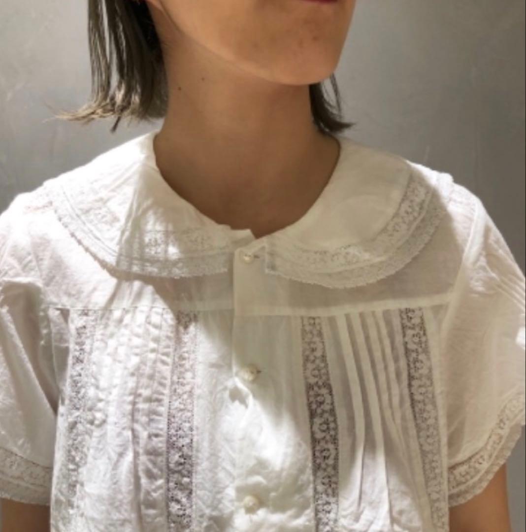 BEAMS BOY ヴィンテージレース ラウンドカラー ショートスリーブ