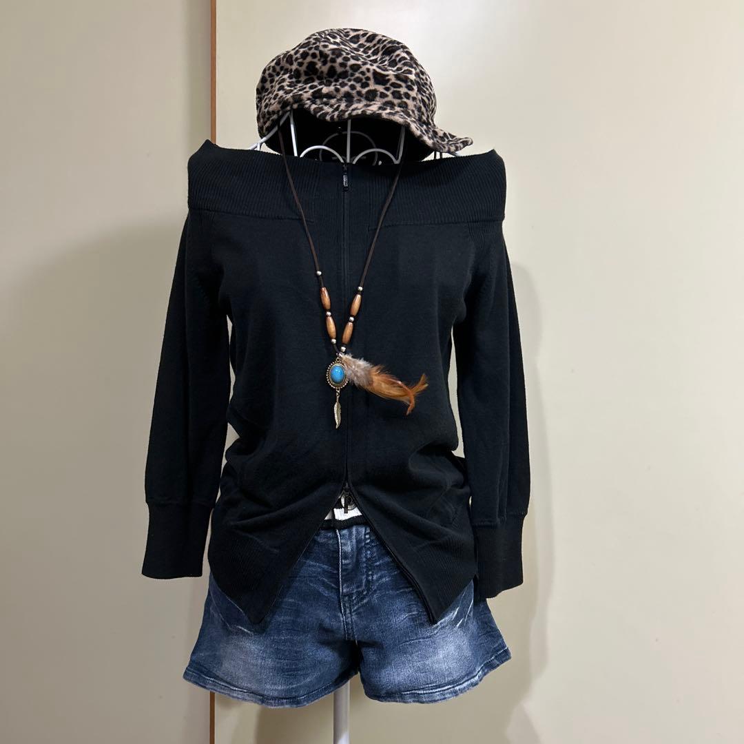 y2k 平成ギャル オフショルダー ダブルジップ ダークコア グランジ