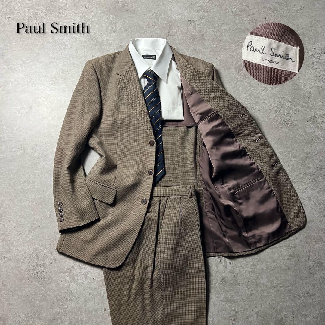 ポールスミス メンズ セットアップ スーツ ブラウン チェック柄 L