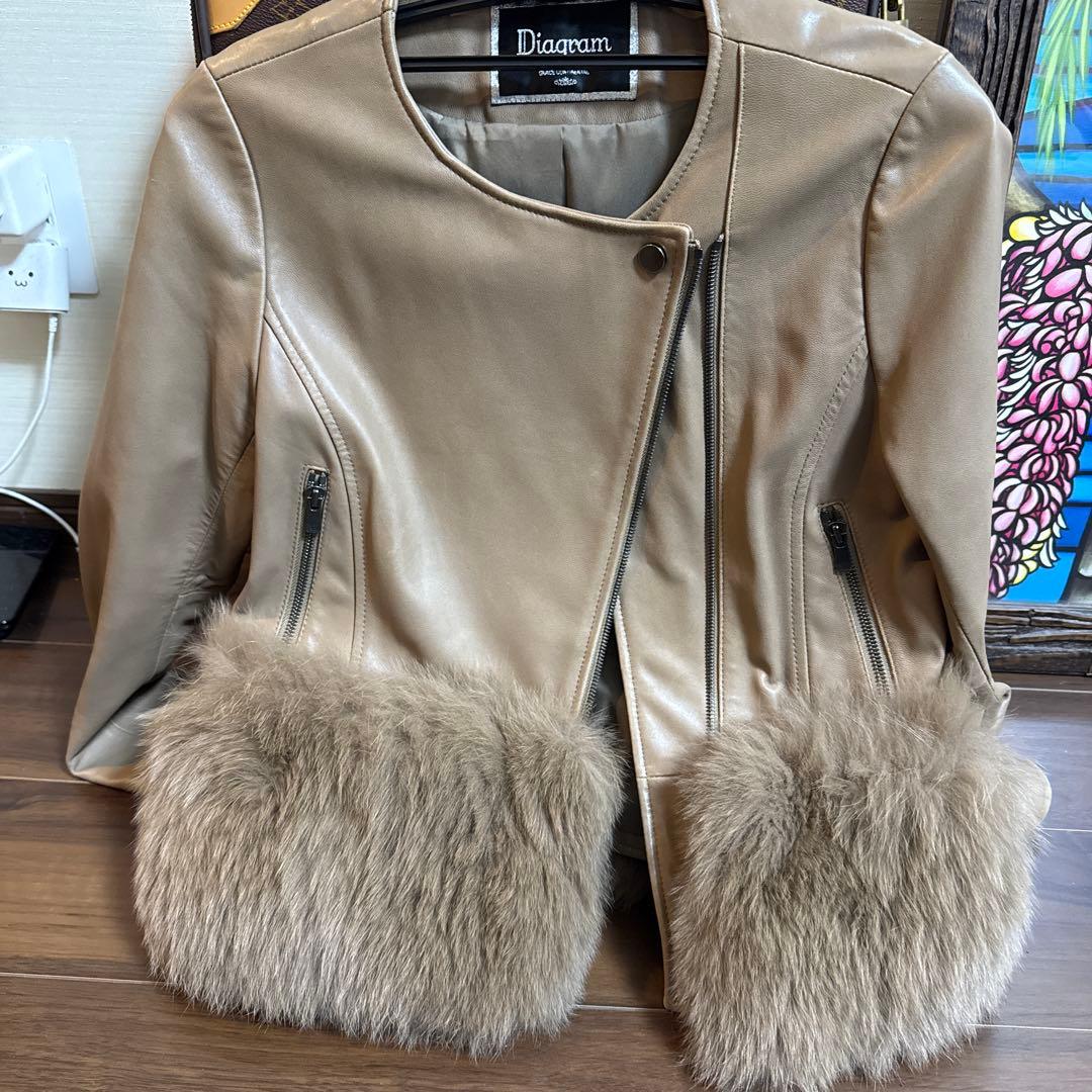 美品☆ダイアグラム ライダースジャケット レザージャケット ファー