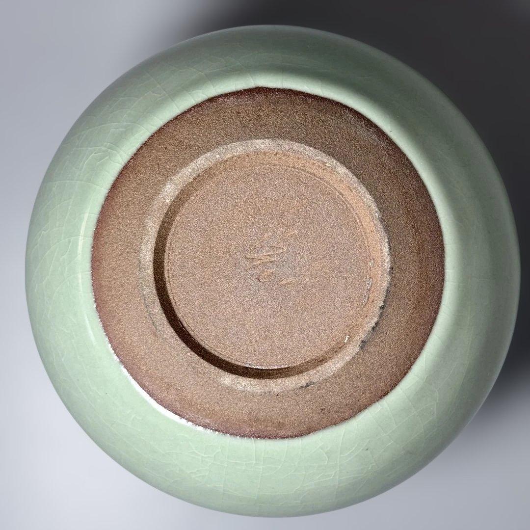 h*u様 人間国宝 中島宏 本人作 青磁小壺 共箱 本物 翡翠色 究極の青 高