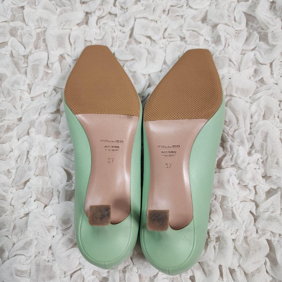美品 ペリーコ ダマ スクエアトゥ レザー パンプス ムーングリーン 37