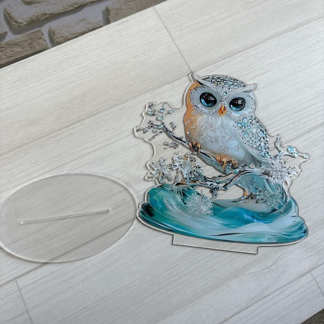 フクロウの置物 クリスタル アクリルスタンド 幸運 開運 飾り スタンド