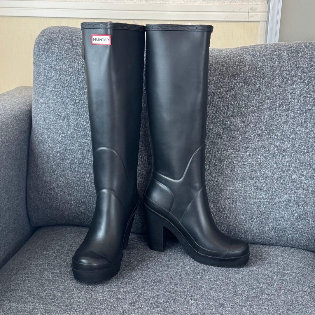 【美品/希少】HUNTER ハンターヒールレインブーツ ロング ブラック23cm HUNTER（ハンター） 長靴 レインブーツ HUNTER ORIGINAL REFINED