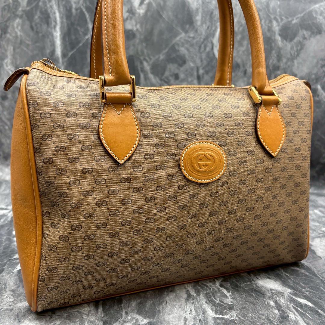 ✨美品✨GUCCI GG ボストンバッグ ハンド ブラウン レザー ロゴ 金具