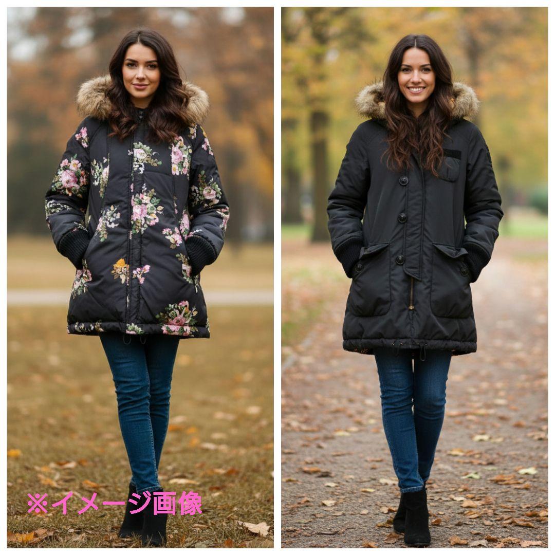 SUPER HAKKA/スーパーハッカ ダウンジャケット リバーシブル 花柄 黒
