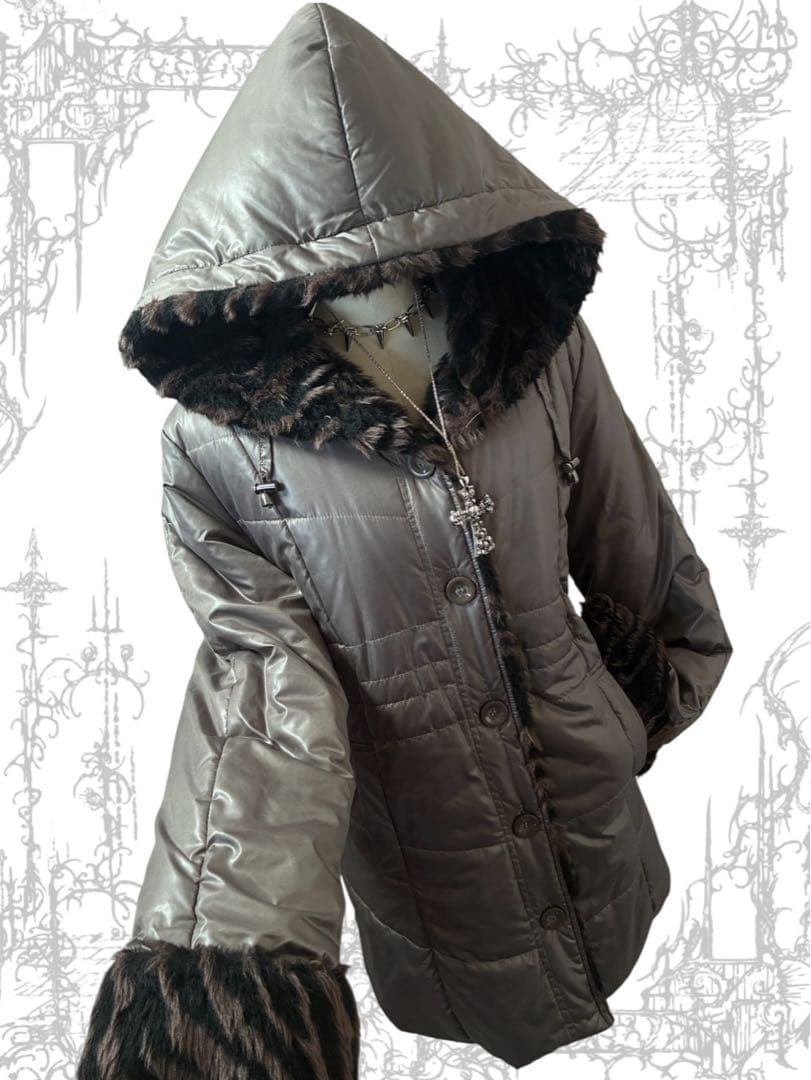 00sゼブラ柄ファーy2k 光沢ダウンコート平成ギャル ゴシックマクブ