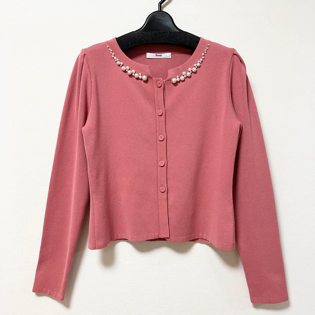 美品】René ルネ パール ビジュー カーディガン 36 ピンク - メルカリ